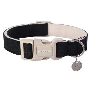 DOGWONG Cotton Hemp Dog Collar, Heavy-Duty Black Dog Collar Adjustable Soft Natu